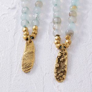 Ocean Agate Double Sided Gold Charm Necklace